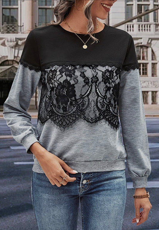 Lace Trim Long Sleeve Top