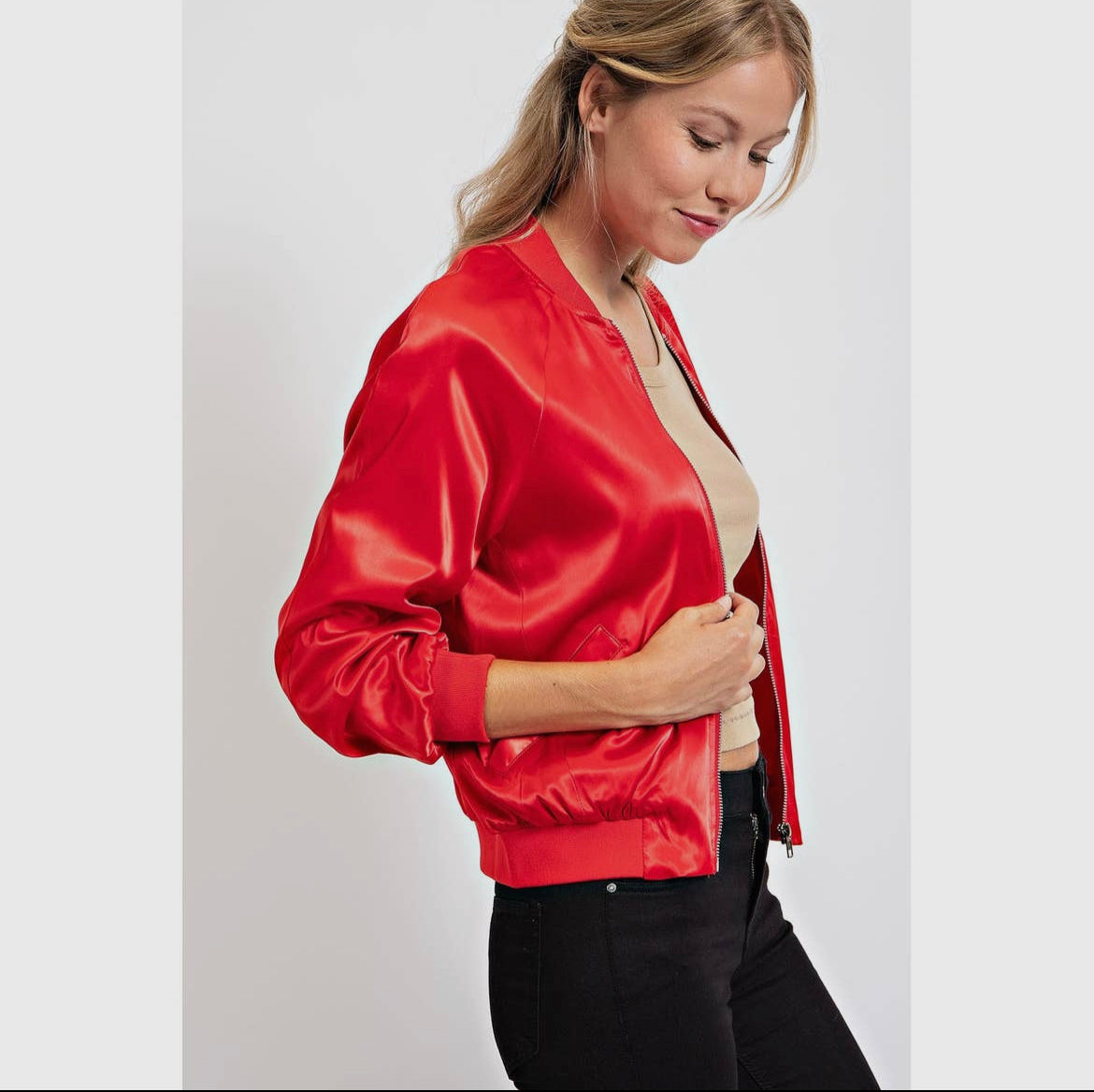 Red Satin Bomber Jacket