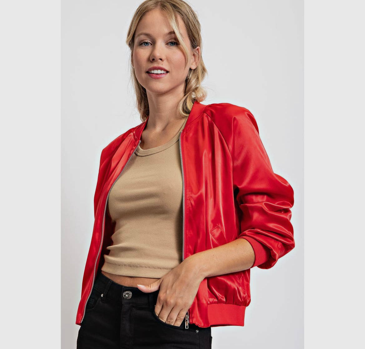 Red Satin Bomber Jacket