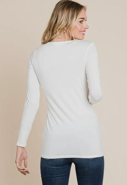 V Neck Long Sleeve Cream