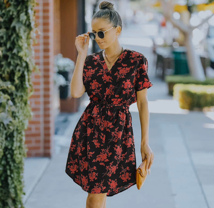 Floral Print Short Sleeve Dress