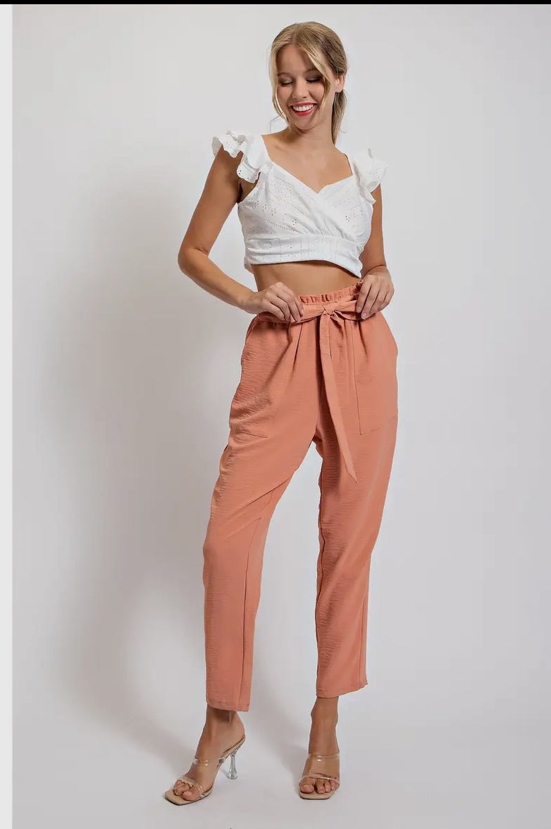 Paper Bag Waist Slim Ankle Pant