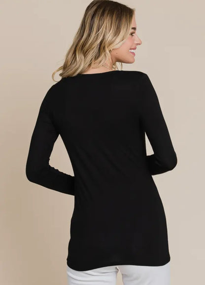 V Neck Long Sleeve Black Top