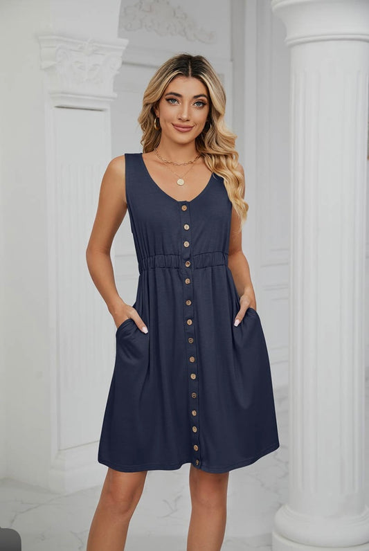 Navy Button Tank Dress