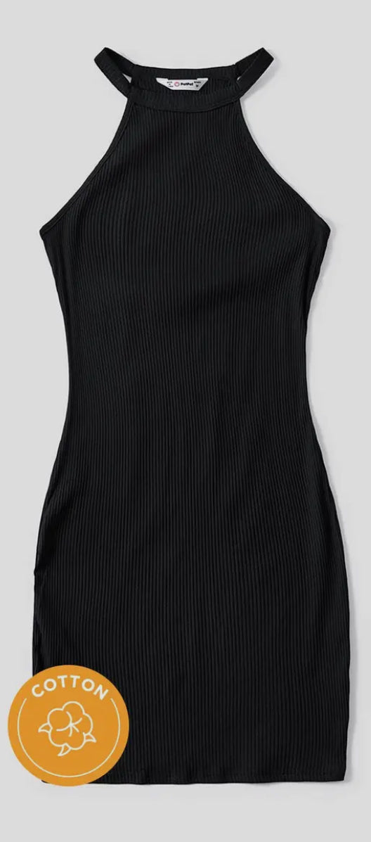 Black Ribbed Halter Bodycon Dress