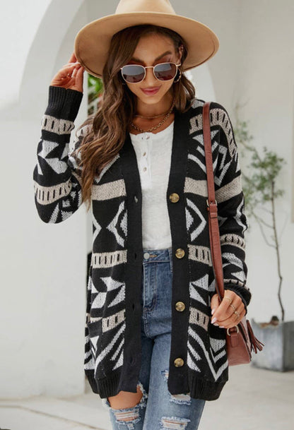 Aztec Print Button Cardigan