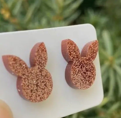 Rose Gold Glitter Bunny Earrings