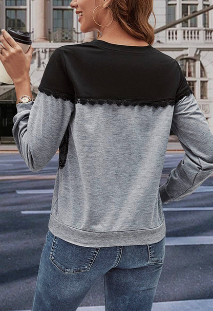 Lace Trim Long Sleeve Top