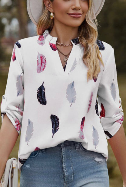 Feather Print High Neck Blouse