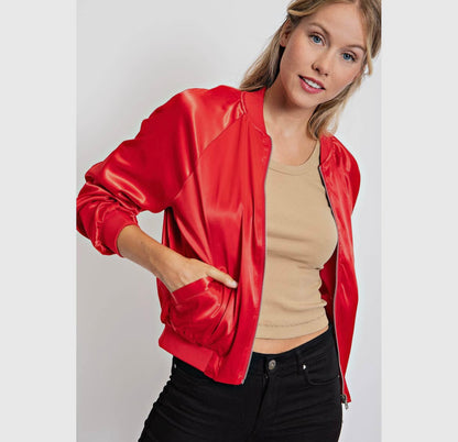 Red Satin Bomber Jacket