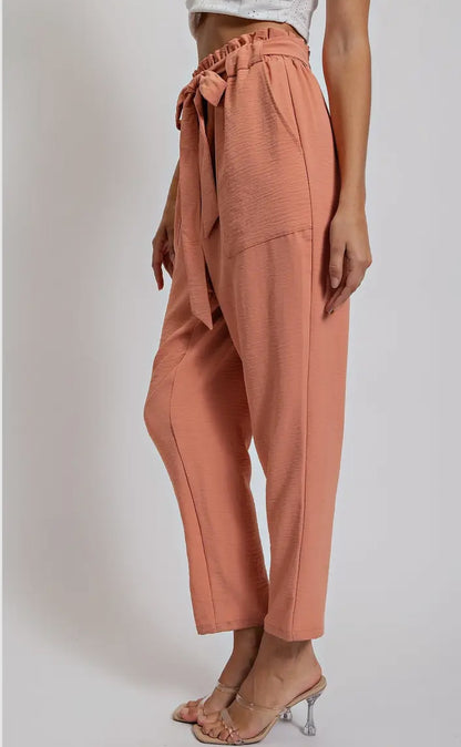 Paper Bag Waist Slim Ankle Pant