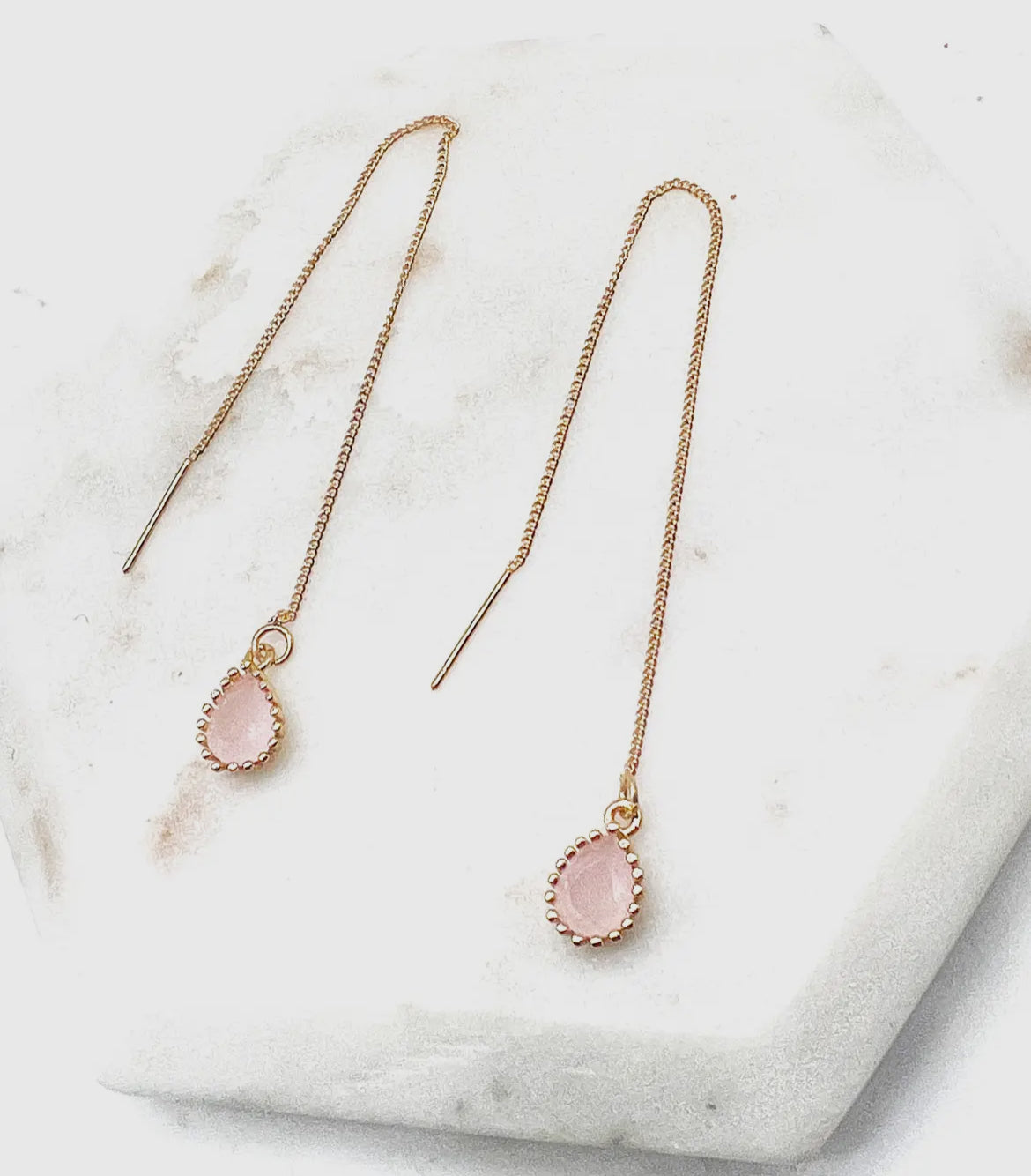 Pink Gem Threader Earrings