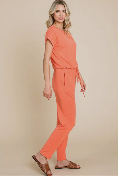 Boat Neck Jumpsuit Coral