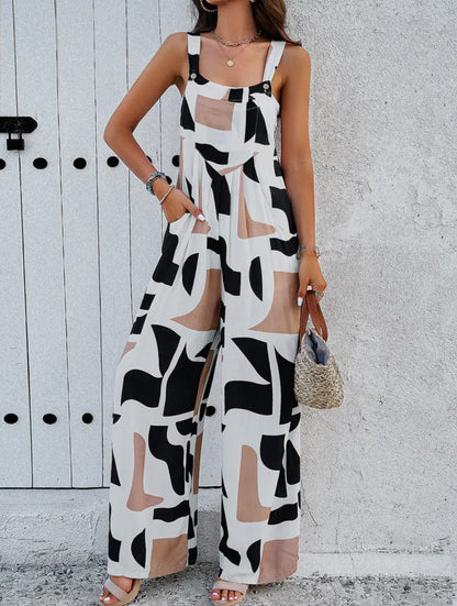 Abstract Print Overall Jumpsuit