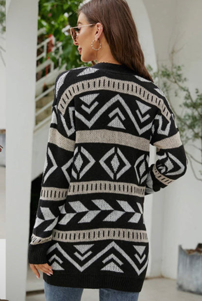 Aztec Print Button Cardigan