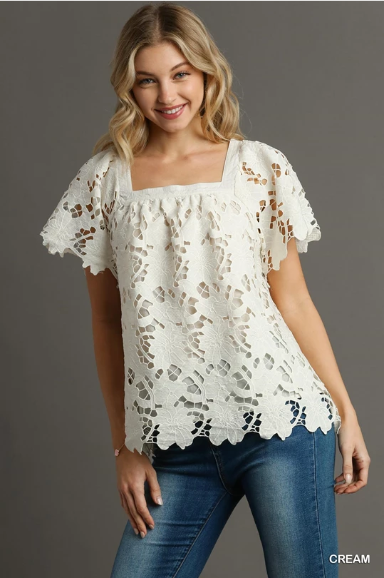 Floral Lace Square Neckline Blouse