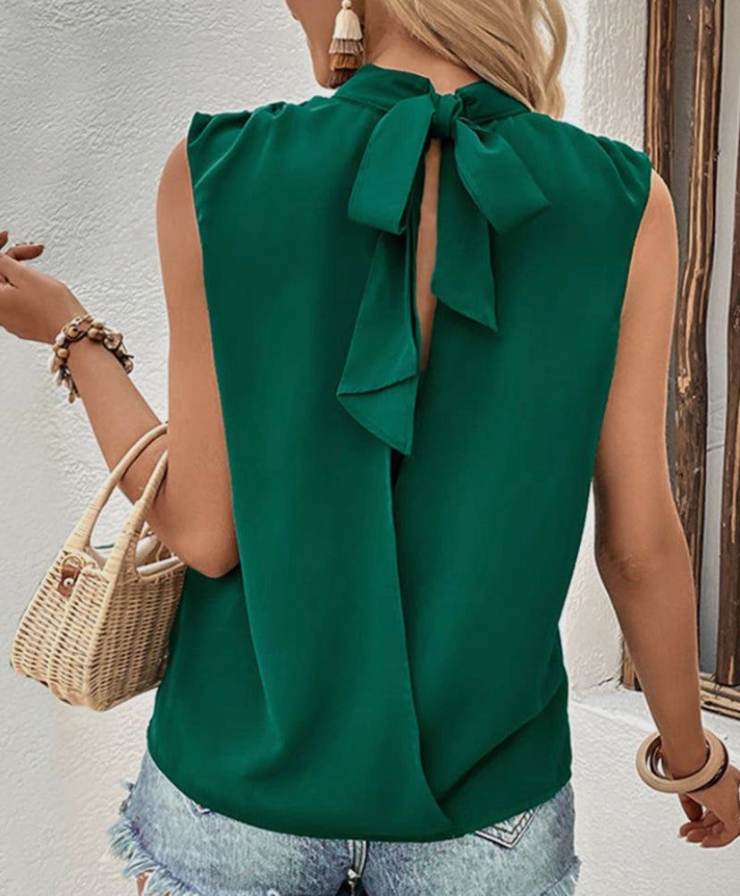 High Neck Open Back Blouse